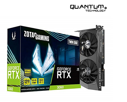 Zotac Gaming GeForce RTX 3060 Twin Edge OC 12GB GDDR6 graphics card with dual fans.