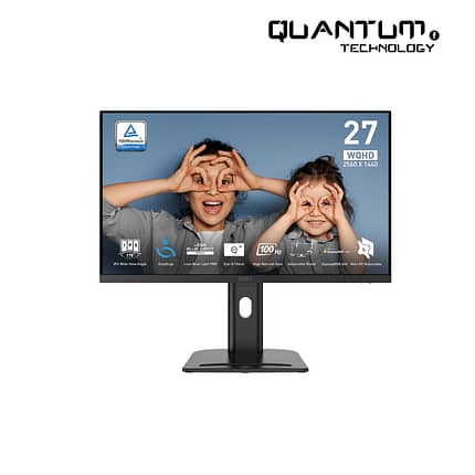 MSI PRO MP273QP E2 27-inch QHD monitor on a desk.