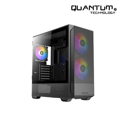 Antec NX416 ARGB mid-tower gaming case with tempered glass and customizable ARGB lighting.