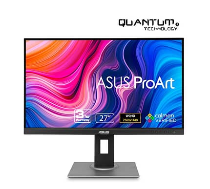 ASUS ProArt Display PA278QV 27-inch WQHD Monitor with high-resolution display, ergonomic stand, and slim bezel.